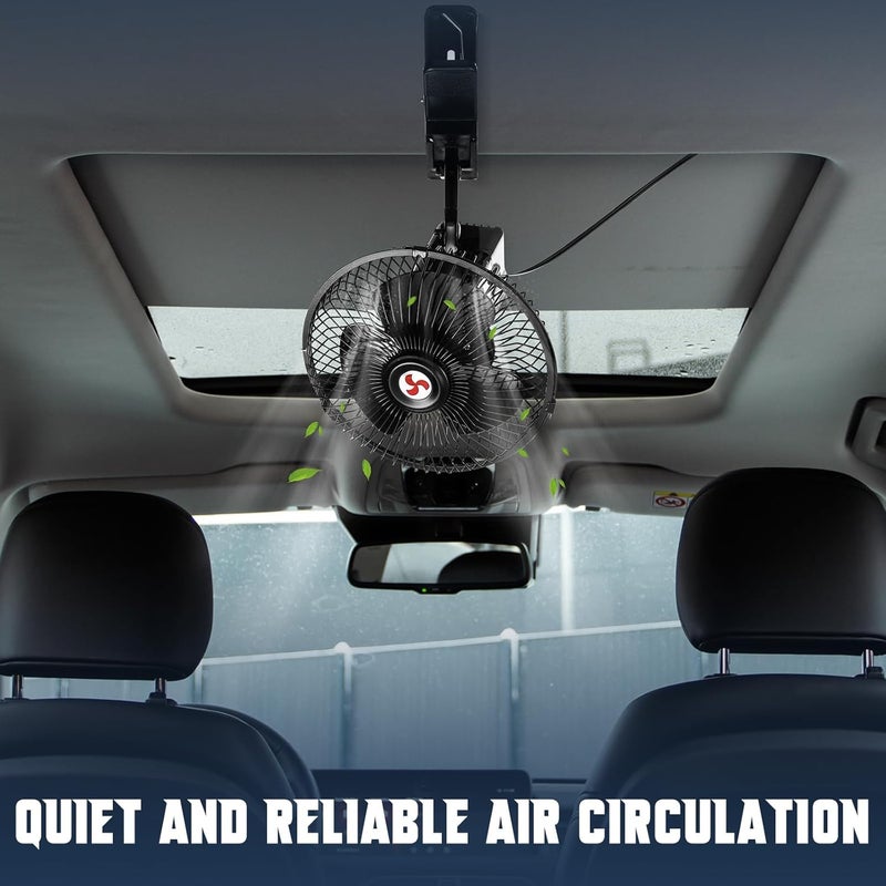 Tujoe 7" Portable Car Fan with Cigarette Lighter Electric Cooling - 12 Volt Oscillating Automobile Fan, 360 Degree Swivel with Clip for Truck Camping Supplies, Black (2 Pcs) - Image 5